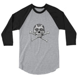 La Calavera Loteria B&W Plain Womens 3/4 sleeve baseball shirt