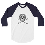 La Calavera Loteria B&W Plain Womens 3/4 sleeve baseball shirt