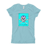 La Calavera Loteria Pop Teal Girl's T-Shirt