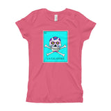 La Calavera Loteria Pop Teal Girl's T-Shirt