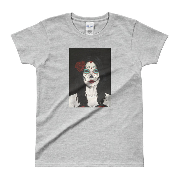 Catrina Dia de los Muertos (Day of the Dead) Women's gray t-shirt by Pilar Grother