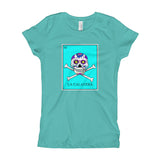 La Calavera Loteria Pop Teal Girl's T-Shirt