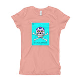La Calavera Loteria Pop Teal Girl's T-Shirt
