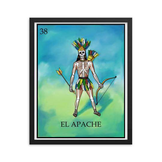El Apache Loteria day of the dead dia de los muertos skeleton framed print by Pilar Grother