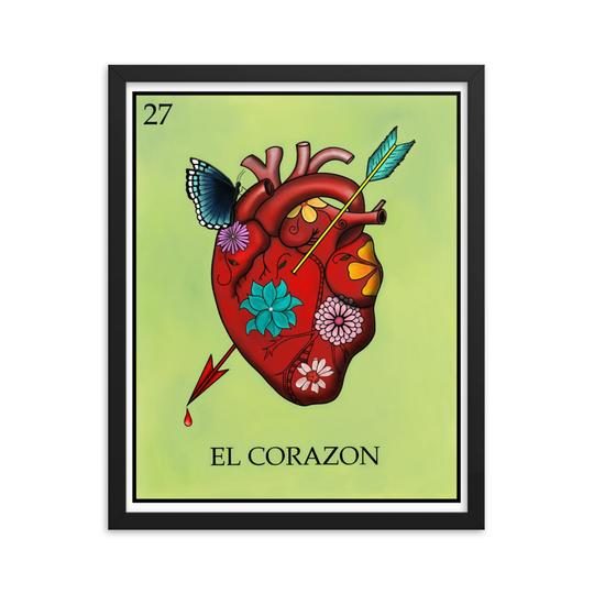 El Corazon Loteria framed print butterfly and flowers by Pilar Grother