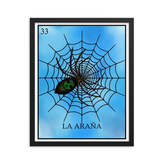 La Araña spider loteria skull framed print by Pilar Grother