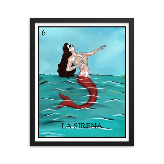 La Sirena mermaid loteria day of the dead skeleton framed print by Pilar Grother