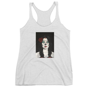 Catrina Dia de los Muertos (Day of the Dead) Women's heather white racerback tank by Pilar Grother