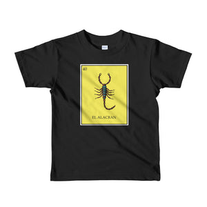 El Alacran -Scorpion Loteria kids black T-shirt by Pilar Grother