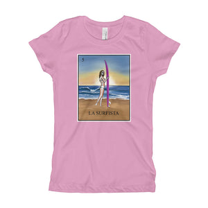 La Surfista girls pink t-shirt loteria surfer girl by pilar grother