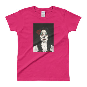 Catrina Dia de los Muertos (Day of the Dead) Women's Raspberry pink t-shirt by Pilar Grother