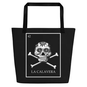 La Calavera Loteria B&W Beach Bag