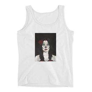 Catrina Dia de los Muertos (Day of the Dead) Women's white tank by Pilar Grother