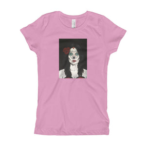 Catrina Dia de los Muertos (Day of the Dead) girl's lilac pink t-shirt by Pilar Grother