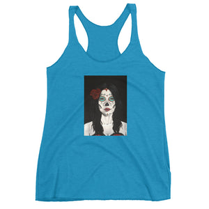 Catrina Dia de los Muertos (Day of the Dead) Women's vintage turquoise racerback tank by Pilar Grother