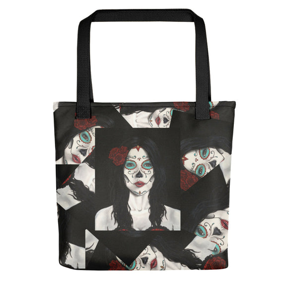 Catrina Dia de los Muertos (Day of the Dead) all-over tote bag by Pilar Grother