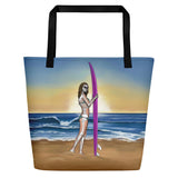 La Surfista surfer girl beach bag by pilar grother