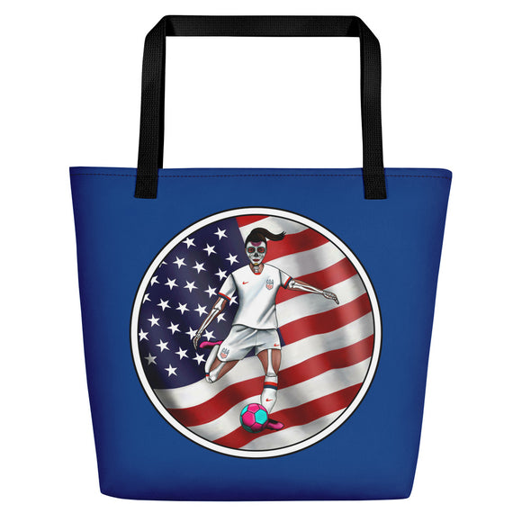La Futbolista Loteria USA Women's Soccer Beach bag  by Pilar Grother 