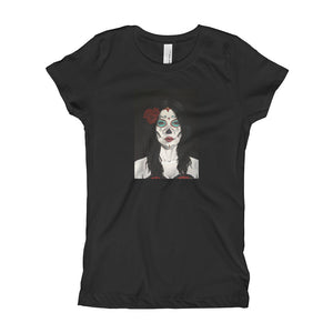 Catrina Dia de los Muertos (Day of the Dead) girl's black t-shirt by Pilar Grother